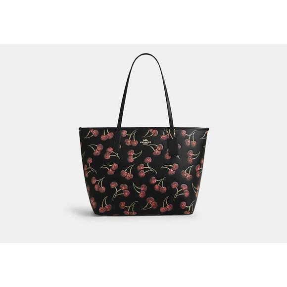 Authentic City Tote Bag Black With Cherry Print NWT - Picture 3 of 4